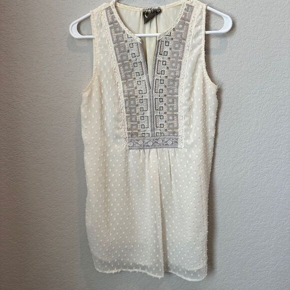 Anthropologie One September Cream Swiss Dot Embroidered Beaded Tank Blouse XS - Picture 1 of 6